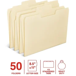 File Folders|Staples Heavy Duty File Folder, 1/3-Cut Tab, Letter Size, Manila, 50/Box (ST62566)