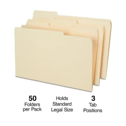 File Folders|Staples Heavy Duty File Folder, 1/3-Cut Tab, Legal Size, Manila, 50/Box (ST18362-CC)