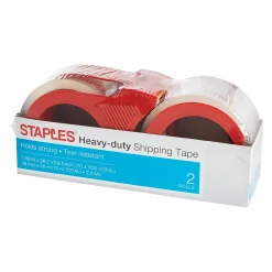 Outlet Staples ® Heavy Duty Packing Tape with Dispenser, 1.88" x 21.8 yds., Clear, 2/Pack (52531)