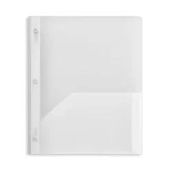 Pocket Folders|Staples 3-Hole Punched 2-Pocket Plastic Presentation Folder with Fasteners, Clear (ST26387-CC)