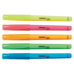 Highlighters|Staples Hype Stick Highlighters, Chisel, Assorted, 5/Pack (29349)