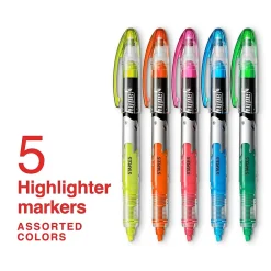 Highlighters|Staples ® Hype! Stick Highlighters, Chisel Tip, Assorted, 5/Pack (34657-CC)
