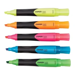 Highlighters|Staples Hype Tank Highlighters with Grip, Chisel Tip, Assorted, 5/Pack (29228)