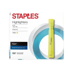 Highlighters|Staples Hype Tank Highlighters, Chisel Tip, Yellow, Dozen (29203-CC)