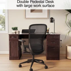 Computer Desks*Staples Kendall Park 58.5"W Double Pedestal Desk, Cherry (52105)