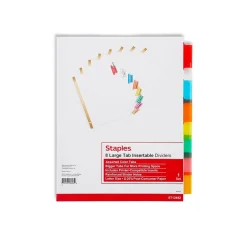 Dividers|Staples Large Tab Insertable Dividers, 8-Tab, Assorted Colors (13492/11123)