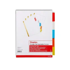 Dividers|Staples Large Tab Insertable Dividers, 5-Tab, Assorted Colors (13489/11121)