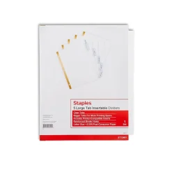 Dividers|Staples Large Tab Insertable Dividers, 5-Tab, Clear (13491/11122)