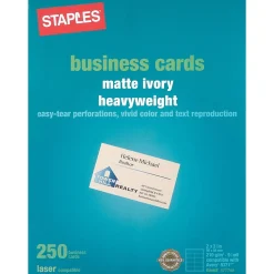 Business Cards*Staples ® Laser Business Cards, Matte, Ivory, 2" x 3 1/2", 250/Pk