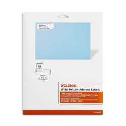 Outlet Staples Laser/Inkjet Address Labels, 1/2" x 1 3/4", White, 80 Labels/Sheet, 25 Sheets/Pack, 2000 Labels/Box (ST18053-CC)