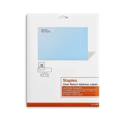 Outlet Staples Laser/Inkjet Address Labels, 1/2" x 1 3/4", Clear, 80 Labels/Sheet, 50 Sheets/Pack, 4000 Labels/Box (18080/SLCK090)
