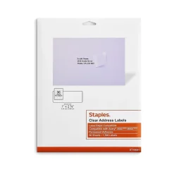 Clearance Staples Laser/Inkjet Address Labels, 1 X 2 5/8", Clear, 30 Labels/Sheet, 50 Sheets/Pack, 1500/Box (ST18081-CC)