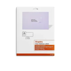 Hot Staples Laser/Inkjet Address Labels Address Labels, 1 X 2 5/8", Clear, 30 Labels/Sheet, 25 Sheets/Pack, 750 Labels/Box