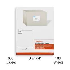 Labels|Staples Laser/Inkjet Shipping Labels, 3-1/3