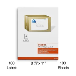 Online Staples Laser/Inkjet Shipping Labels, 8 1/2