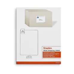 Sale Staples Laser/Inkjet Shipping Labels, 3 1/2" x 5", Bright White, 4 Labels/Sheet, 100 Sheets/Pack, 400 Labels/Box (18074-CC)