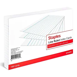 Index Cards*Staples ® Lined Index Cards, 5" x 8", White, 100 Cards/Pack (ST51016-CC)