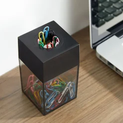 Clips & Fasteners|Staples Magnetic Paper Clip Dispenser, Clear/Black (10590)