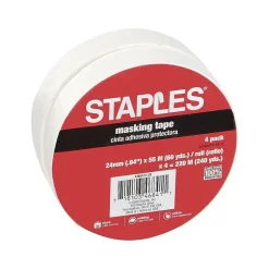 Sale Staples Masking Tape, 0.94" x 60 yds., Natural, 4/Pack, 12 Packs/Case (468413-CC)