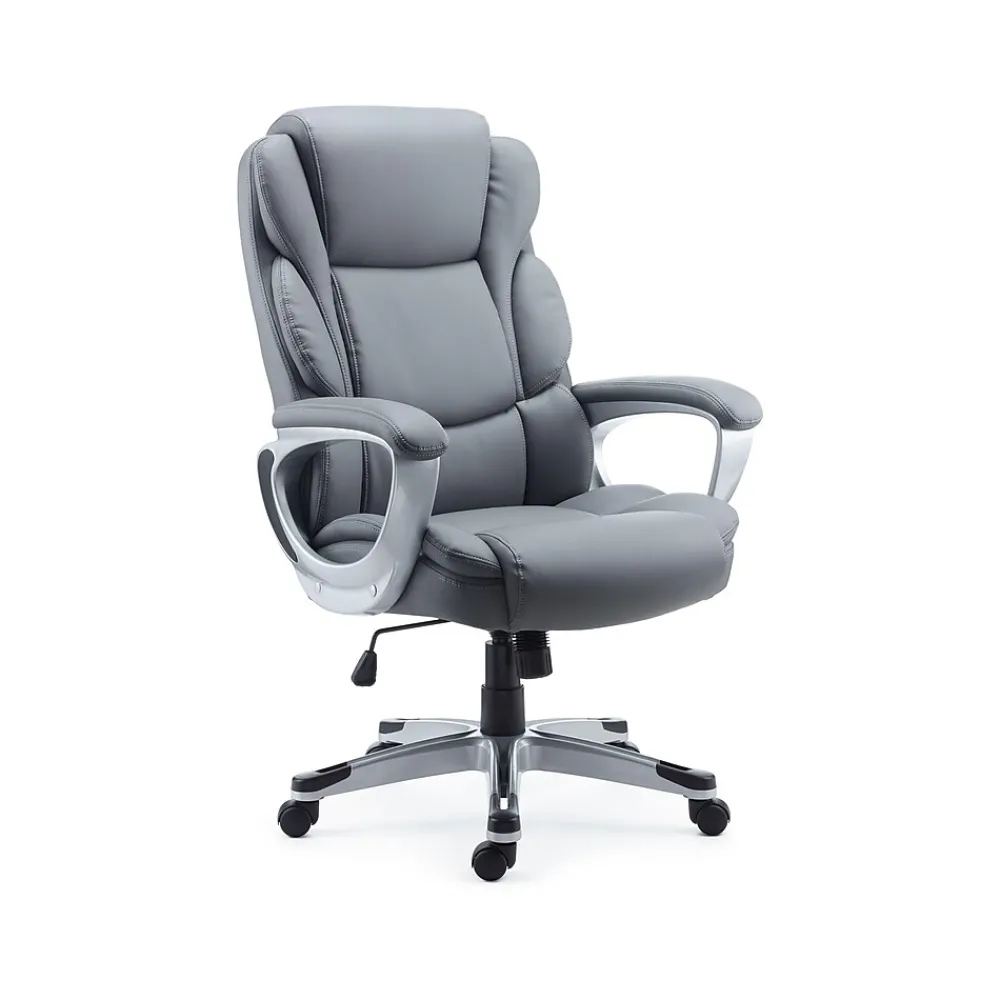 Office Chairs*Staples Mcallum Ergonomic Bonded Leather Swivel Manager Chair, (51474) Gray