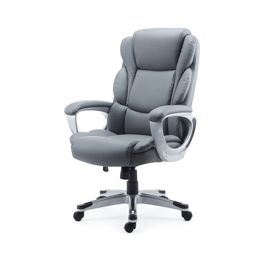 Office Chairs*Staples Mcallum Ergonomic Bonded Leather Swivel Manager Chair, (51474) Gray
