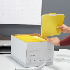 File Storage|Staples Medium Duty 60% Recycled EZ Fold Corrugated File Box Lift Off Lid, Letter Size, White/Gray, 12/Carton (2489403)