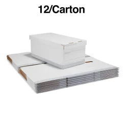 File Storage|Staples Medium Duty 60% Recycled EZ Fold Corrugated File Box Lift Off Lid, Letter Size, White/Gray, 12/Carton (2489403)