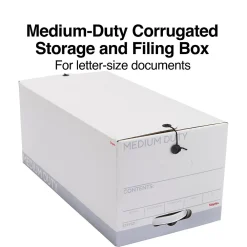 File Storage|Staples Medium Duty File Box, String and Button Lid, Letter, White/Gray, 12/Case (TR59221)