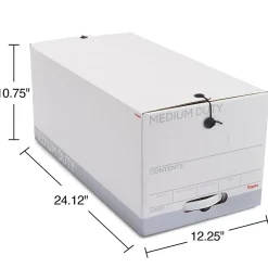 File Storage|Staples Medium Duty File Box, String and Button Lid, Letter, White/Gray, 12/Case (TR59221)