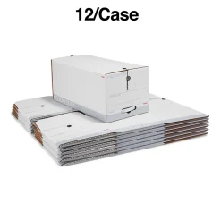 File Storage|Staples Medium Duty File Box, String and Button Lid, Letter, White/Gray, 12/Case (TR59221)