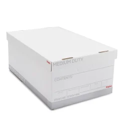 File Storage|Staples Medium Duty File Box, Lift Off Lid, Legal, White/Gray, 4/Carton (TR59216)