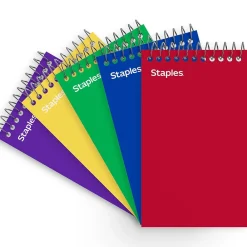 Notepads|Staples Memo Pads, 3" x 5", College Ruled, Assorted Colors, 75 Sheets/Pad, 5 Pads/Pack (TR11491)