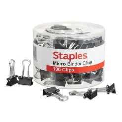 Clips & Fasteners|Staples Micro Binder Clips, 0.13" Capacity, Black, 100 Clips/Pack (ST15340/15340)