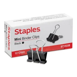 Clips & Fasteners|Staples Mini Binder Clips, 0.25" Capacity, Black, 144 Clips/Pack (ST15338/15338)