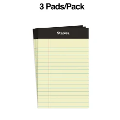 Notepads|Staples ® Mini Legal Notepad, 3" x 5", Narrow Ruled, Canary, 50 Sheets/Pad, 3/Pack (36312)