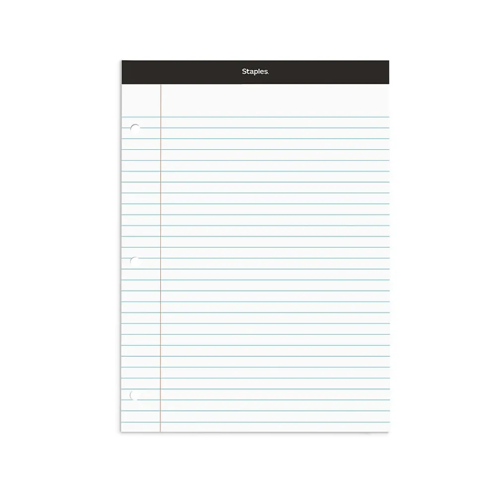 Notepads|Staples Notepad, 8.5" x 11.75", Narrow Ruled, , 100 Sheets/Pad (ST57345/TR57345) White