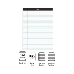 Notepads|Staples Notepad, 8.5" x 11.75", Narrow Ruled, , 100 Sheets/Pad (ST57345/TR57345) White