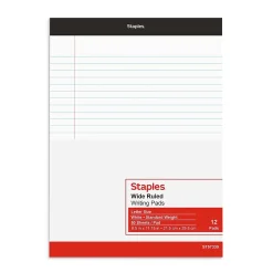 Notepads|Staples Notepad, 8.5" x 11.75", Wide Ruled, White, 50 Sheets/Pad, 72 Pads/Pack (23643CT)