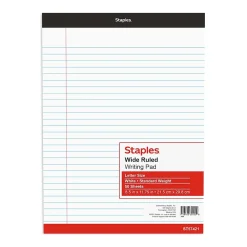 Notepads|Staples Notepad, 8.5" x 11.75", Wide, White, 50 Sheets/Pad (20499)