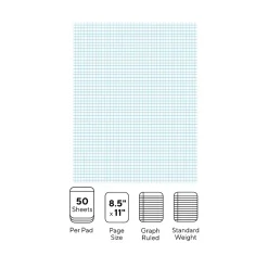 Notepads|Staples ® Notepads, 8.5" x 11", Graph Ruled, White, 50 Sheets/Pad, 6 Pads/Pack (ST57332)
