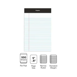 Notepads|Staples Notepads, 5" x 8", Narrow Ruled, , 100 Sheets/Pad, 6 Pads/Pack (ST57343) White
