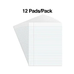Notepads|Staples Notepads, 8.5" x 11" (US letter), Wide Ruled, White, 50 Sheets/Pad, Dozen Pads/Pack (ST57334)