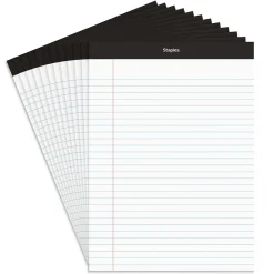 Notepads|Staples Notepads, 8.5" x 11.75", Wide Ruled, White, 50 Sheets/Pad, Dozen (ST57339M/57339)