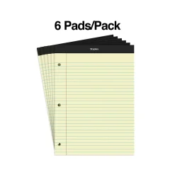 Notepads|Staples Notepads, 8.5" x 11.75", Wide Ruled, , 100 Sheets/Pad, 6 Pads/Pack (ST57349) Canary
