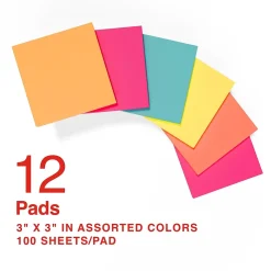 Sticky Notes*Staples Notes, 3" x 3", Dusk to Dawn Collection, 100 Sheet/Pad, 12 Pads/Pack (S-33BR12/52567)