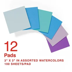 Sticky Notes*Staples Notes, 3" x 3", Marina Collection, 100 Sheet/Pad, 12 Pads/Pack (19758-US)