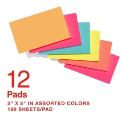Sticky Notes*Staples Notes, 3" x 5", Pool Party Collection, 100 Sheet/Pad, 12 Pads/Pack (S-35BR12)