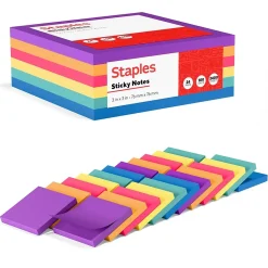 Sticky Notes*Staples Notes, 3" x 3", Sorbet Collection, 100 Sheet/Pad, 24 Pads/Pack (S-33BO24)