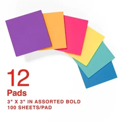 Sticky Notes*Staples Notes, 3" x 3", Sorbet Collection, 100 Sheet/Pad, 12 Pads/Pack (S-33BO12/52566)