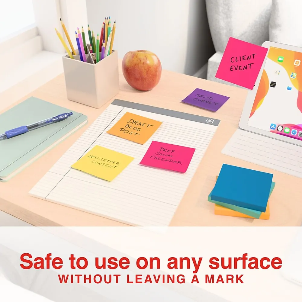 Sticky Notes*Staples Notes, 3" x 3", Sorbet Collection, 100 Sheet/Pad, 12 Pads/Pack (S-33BO12/52566)